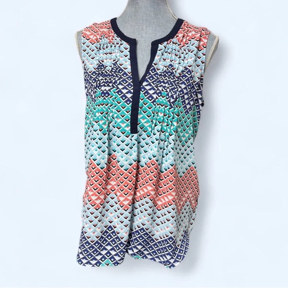 DR2 Boho Geometric Tank Top Sleeveless Navy‎ Coral Teal Size M Festival Summer - Picture 4 of 9